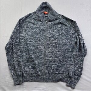 Joe Fresh Mens XL Blue Marled Knit Shawl Collar Full Zip Cardigan Sweater Pocket